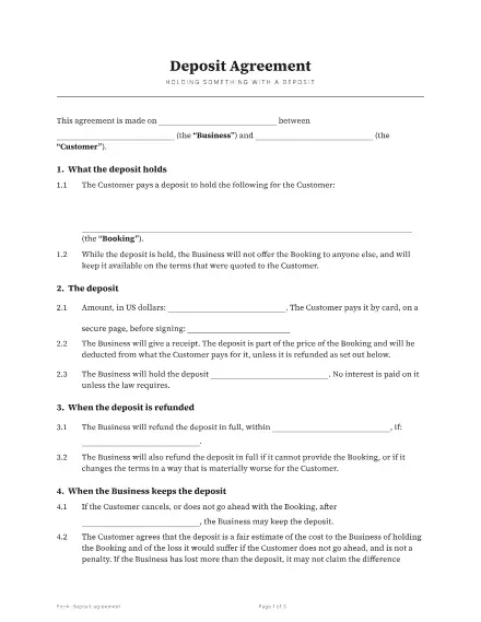 First page of the Deposit agreement template
