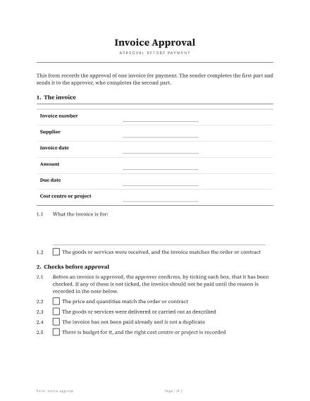 First page of the Invoice approval template