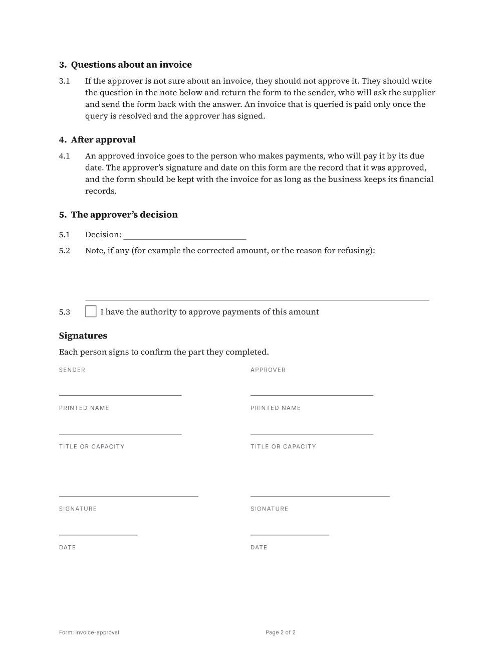 Page 2 of 2 of the Invoice approval template
