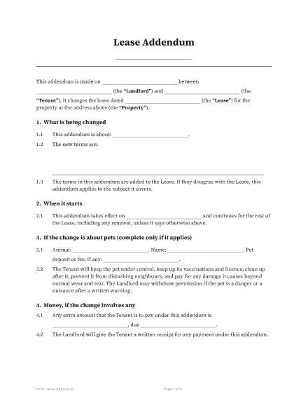 First page of the Lease addendum template