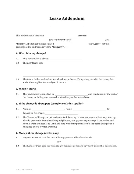 First page of the Lease addendum template