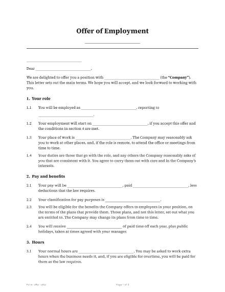 First page of the Offer letter template