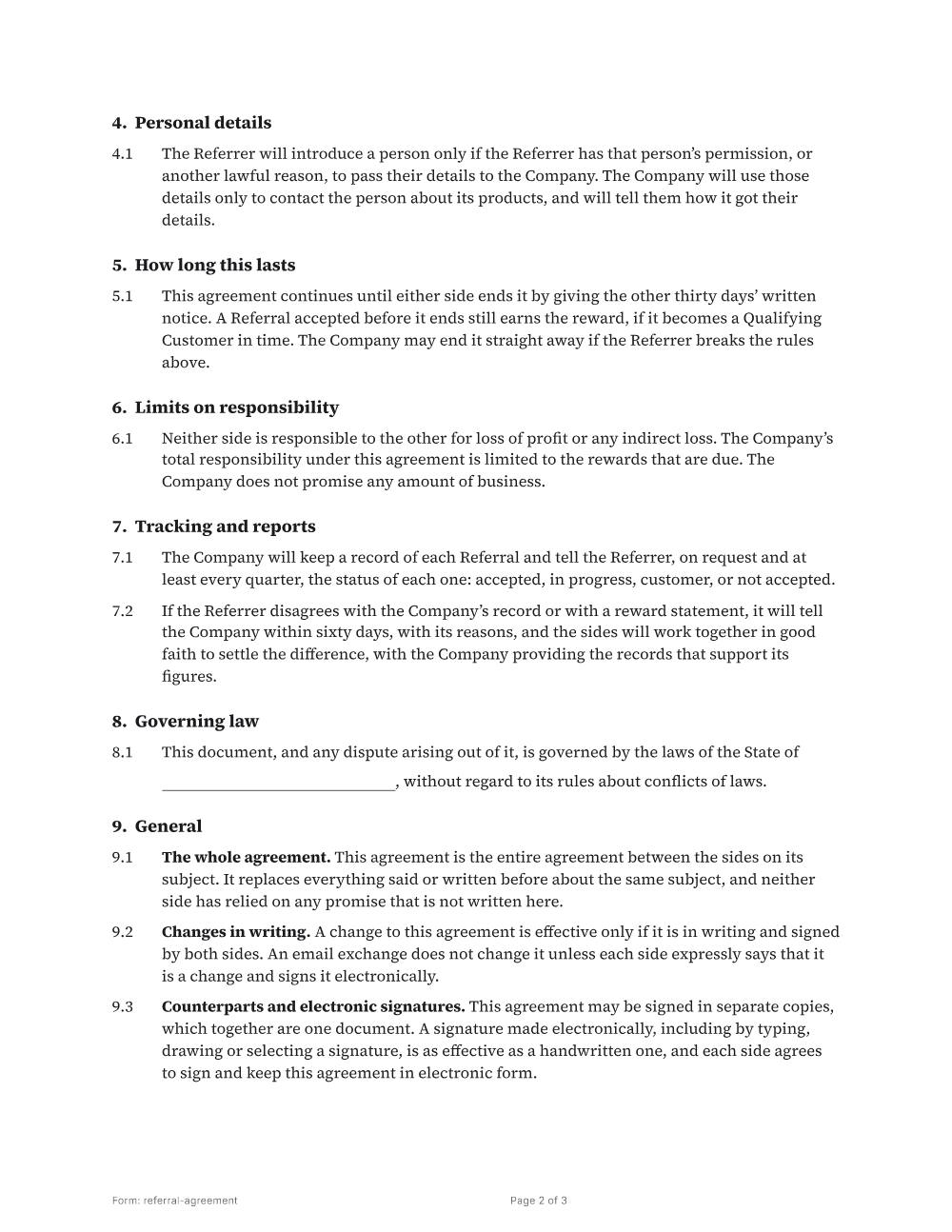 Page 2 of 3 of the Referral agreement template