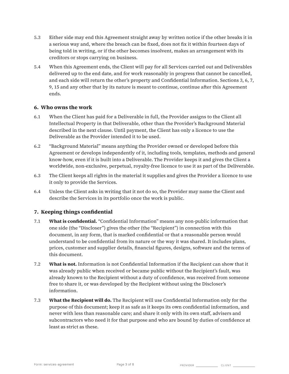 Page 3 of 8 of the Services agreement template
