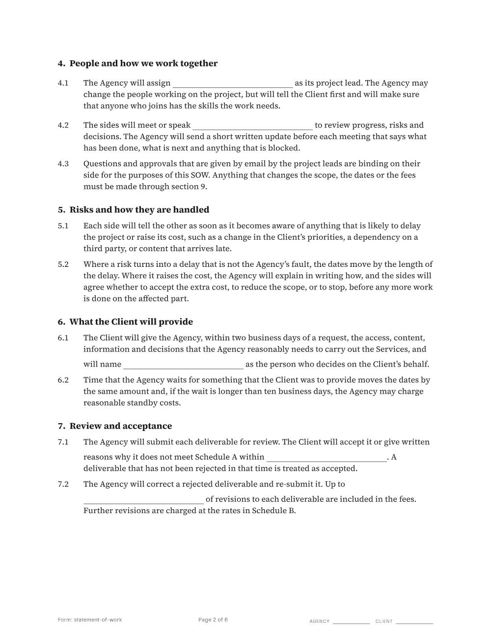 Page 2 of 6 of the Statement of work template