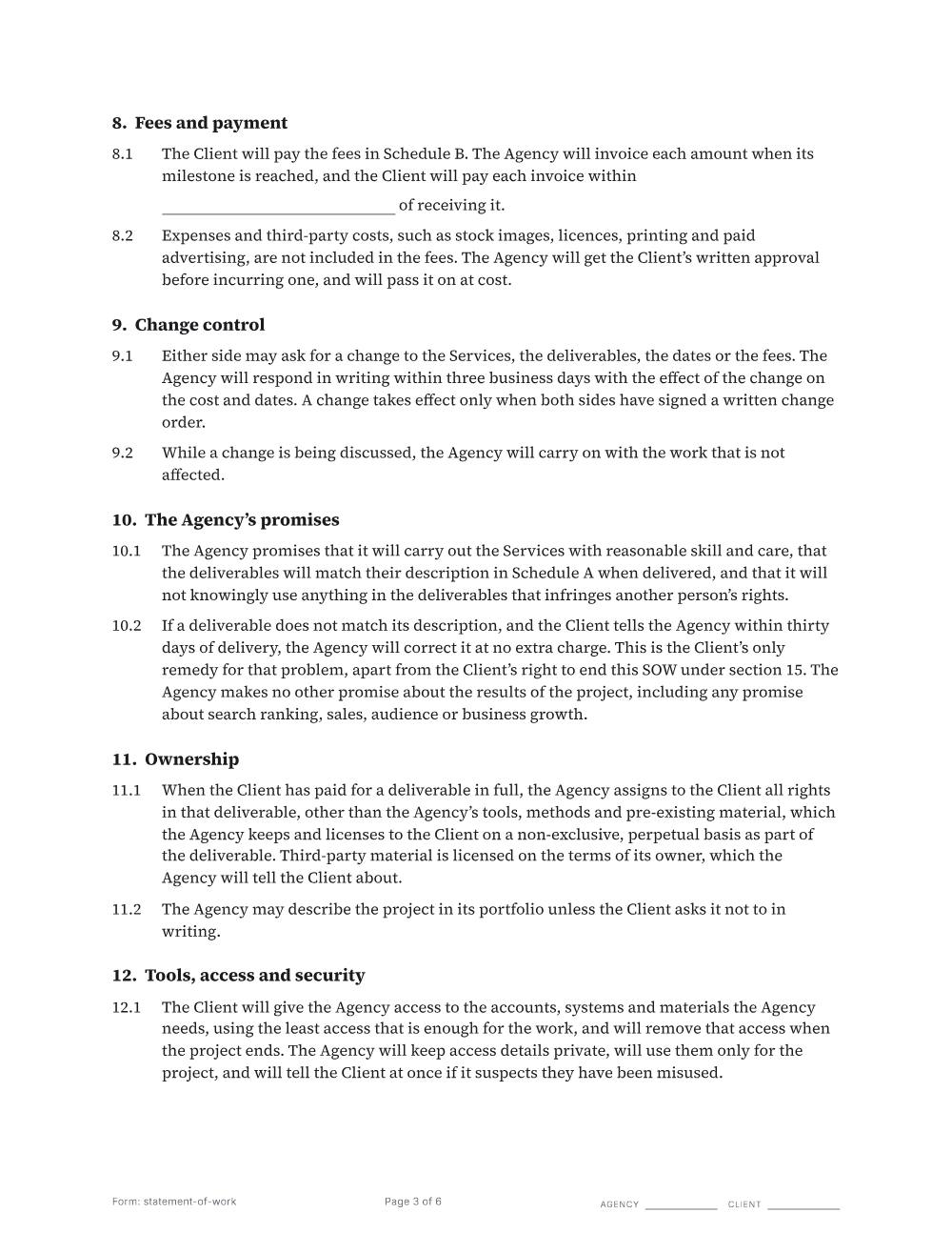 Page 3 of 6 of the Statement of work template